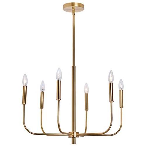 MOTINI 6 Lights Brushed Brass Chandelier Lighting Fixture for Dining Room Adjustable Height Metal Pendant Light Modern Farmhouse Chandelier for Bedroom Living Room Kitchen Island Foyer