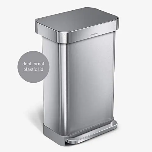 simplehuman 45 Liter Rectangular Hands-Free Kitchen Step Trash Can with Soft-Close, Brushed Stainless Steel with Plastic Lid simplehuman 45 Liter Rectangular Hands-Free Kitchen Step Trash Can with Soft-Close, Brushed Stainless Steel with Plastic Lid