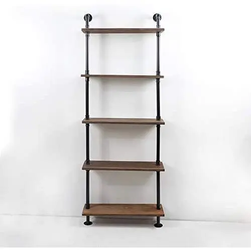KINMADE Industrial Pipe Shelf Floating Wall Shelf Rustic Wood with Black Iron Pipe 5 Tier KINMADE Industrial Pipe Shelf Floating Wall Shelf Rustic Wood with Black Iron Pipe 5 Tier