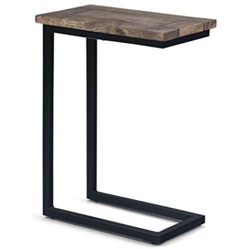SIMPLIHOME Skyler Solid Mango Wood and Metal 18 inch wide Rectangle Industrial C Side Table in Beach Brown, Fully Assembled, for the Living Room and Bedroom