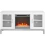 Walker Edison Griffith Contemporary Double Glass Door Fireplace TV Stand, 52 Inch, White
