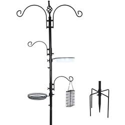 DAINTIER Bird Feeding Station Kit for Outdoors, 5 Prong Base, 92 Inch Black Metal Pole, Birdfeeder Birdbath Planter Hanger for Attracting Wild Birds