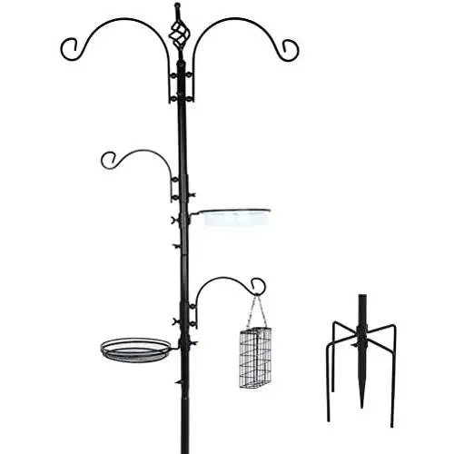 DAINTIER Bird Feeding Station Kit for Outdoors, 5 Prong Base, 92 Inch Black Metal Pole, Birdfeeder Birdbath Planter Hanger for Attracting Wild Birds DAINTIER Bird Feeding Station Kit for Outdoors, 5 Prong Base, 92 Inch Black Metal Pole, Birdfeeder Birdbath Planter Hanger for Attracting Wild Birds