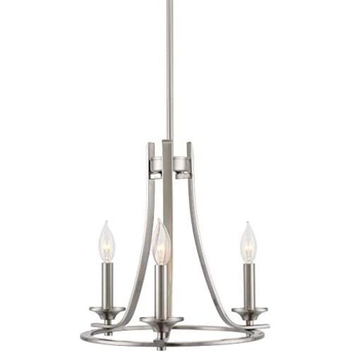Kira Home Leia 14'' Modern 3-Light Kitchen Light Pendant Wagon Wheel Chandelier, Adjustable Height, Brushed Nickel Finish