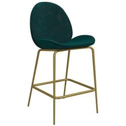 CosmoLiving by Cosmopolitan Astor Upholstered Counter Stool Green Velvet with Brass Metal Leg