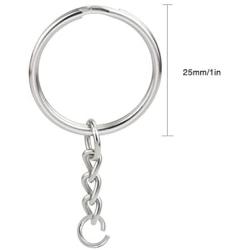 50pcs 1''/25mm Metal Split Key Ring with Chain Key Ring Keychain Ring Parts Open Jump Ring and Connector Accessories for for Keychain and Crafts, Silver