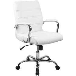 Flash Furniture Mid-Back White LeatherSoft Executive Swivel Office Chair with Chrome Base and Arms