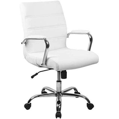 Flash Furniture Mid-Back White LeatherSoft Executive Swivel Office Chair with Chrome Base and Arms