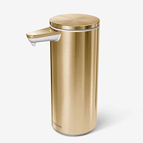 simplehuman 9 oz. Touch-Free Rechargeable Sensor Liquid Soap Pump Dispenser, Brass Stainless Steel