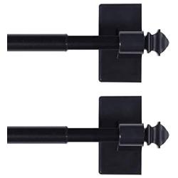 H.VERSAILTEX Magnetic Curtain Rods for Metal Doors Multi-Use Rods for Small Windows Cafe Sidelight and Iron Steel Places, Tool Free with Square Finials (2 Pack, Adjust from 9 to 16 Inch, Black)