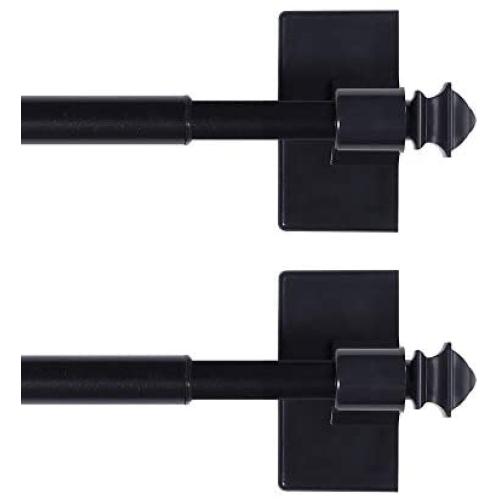 H.VERSAILTEX Magnetic Curtain Rods for Metal Doors Multi-Use Rods for Small Windows Cafe Sidelight and Iron Steel Places, Tool Free with Square Finials (2 Pack, Adjust from 9 to 16 Inch, Black)