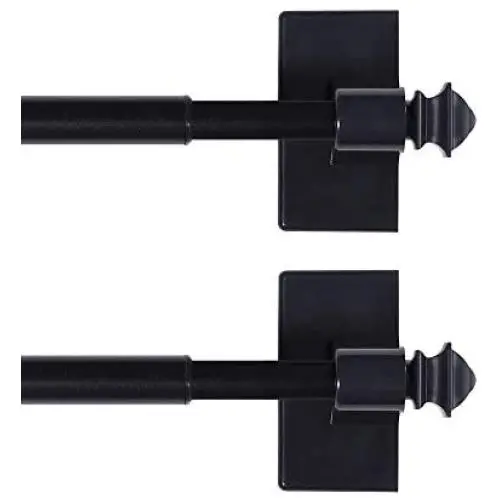H.VERSAILTEX Magnetic Curtain Rods for Metal Doors Multi-Use Rods for Small Windows Cafe Sidelight and Iron Steel Places, Tool Free with Square Finials (2 Pack, Adjust from 9 to 16 Inch, Black)