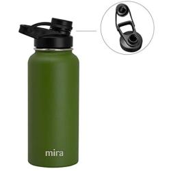 MIRA 32 oz Stainless Steel Insulated Sports Water Bottle - Hydro Metal Thermos Flask Keeps Cold for 24 Hours, Hot for 12 Hours - BPA-Free Spout Lid Cap - Olive Green