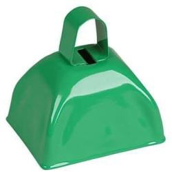 Green Metal Cowbell Noisemakers Set - School Cowbells 12 Pack - Play Kreative