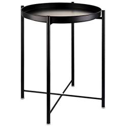 EKNITEY End Table,Folding Metal Side Table Waterproof Small Coffee Table Sofa Side Table with Removable Tray for Living Room Bedroom Balcony and Office (Black)