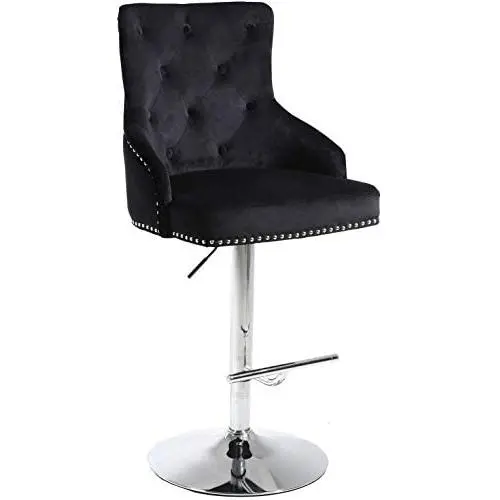 Meridian Furniture Claude Collection Modern | Contemporary Velvet Upholstered ADJUSTABLE Bar | Counter Stool with Polished Chrome Metal Base, 20.5'' W x 22'' D x 42''-50'' H, Black Meridian Furniture Claude Collection Modern | Contemporary Velvet Upholstered ADJUSTABLE Bar | Counter Stool with Polished Chrome Metal Base, 20.5'' W x 22'' D x 42''-50'' H, Black