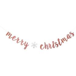 Rose Gold Glitter Merry Christmas Banner-Great for Christmas Party Decor- Holiday Home Mantle Fireplace Party Decorations