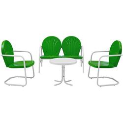 Crosley Furniture Griffith 4-Piece Metal Outdoor Conversation Set with Table, Loveseat, and 2 Chairs - Grasshopper Green