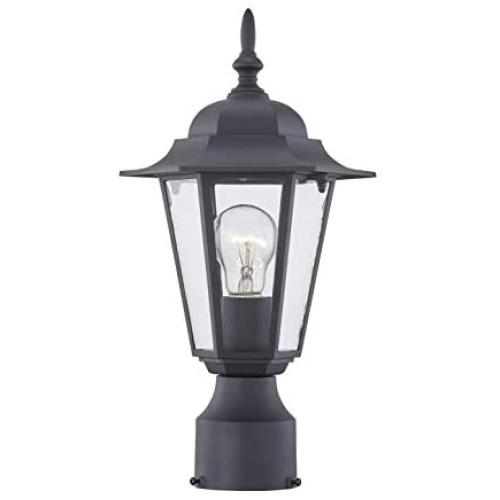 Gruenlich Outdoor Post Lighting Fixture with One E26 Medium Base Max 60W, Metal Housing Plus Glass, Bulb Not Included (Black Finish)