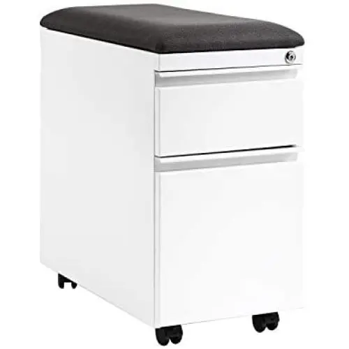 Seville Classics Airlift 2-Drawer Locking Rolling Seat Cushion Home Office Under Desk Pedestal File Storage Cabinet, 12'' W x 23'' D, White Seville Classics Airlift 2-Drawer Locking Rolling Seat Cushion Home Office Under Desk Pedestal File Storage Cabinet, 12'' W x 23'' D, White