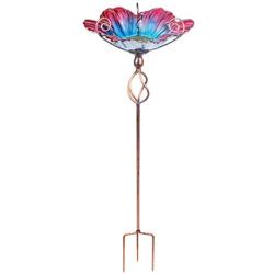 MUMTOP 31 Inch Height Glass Birdbath Birdfeeder with Metal Stake Garden Yard Outdoor