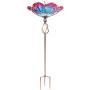 MUMTOP 31 Inch Height Glass Birdbath Birdfeeder with Metal Stake Garden Yard Outdoor