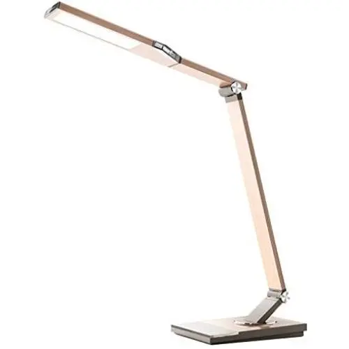 TaoTronics Gold Stylish Metal LED Desk Lamp, 5V/2A USB Port, 5 Color Modes, 6 Brightness Levels, Touch Control, Timer, Night Light for Living Bedroom Study Room Office