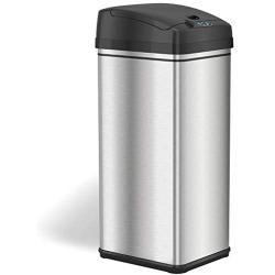 iTouchless 13 Gallon Stainless Steel Automatic Trash Can with Odor-Absorbing Filter and Lid Lock, Sensor Kitchen Garbage Bin, Power by Batteries (not included) or Optional AC Adapter (sold separately)