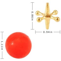 Biubee 3 Sets Retro Metal Jacks and Ball Game- 30 Pcs Gold and Silver Toned Jacks with 3 Red Rubber Bouncy Balls, Classic Game of Jacks for Party Favor, Game Prizes, Kids and Adult of All Ages