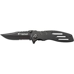 Smith & Wesson Extreme Ops SWA24S 7.1in S.S. Folding Knife with 3.1in Serrated Clip Point Blade and Aluminum Handle for Outdoor, Tactical, Survival and EDC