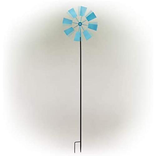 Alpine Corporation KIY102BL Metal Windmill Stake-Kinetic Spinner Outdoor Yard Art Decor, 52-Inch Tall, Blue