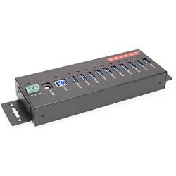 Gearmo USB 3.0 10 Port Industrial Metal Hub w/15KV ESD Protection & Mounting