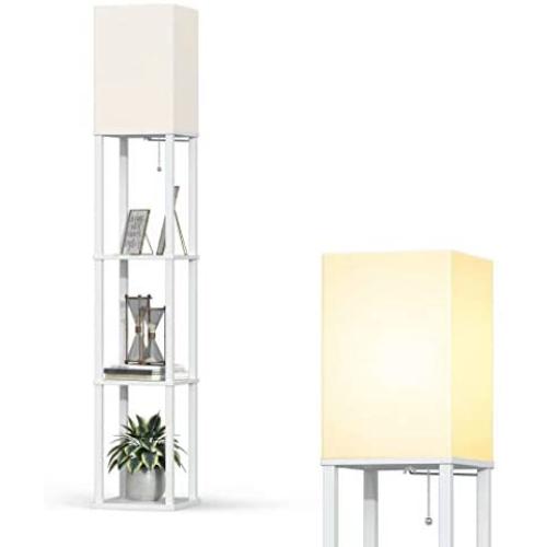 Addlon LED Modern Shelf Floor Lamp with White Lamp Shade and LED Bulb - Display Shelves Floor Lamps for Living Room Bedroom and Office - White