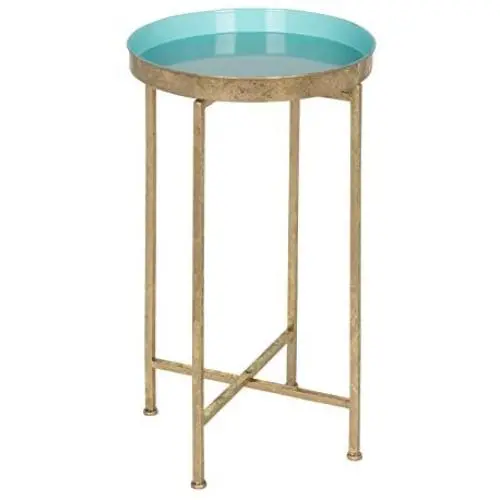 Kate and Laurel Celia Round Foldable Tray Accent Table, 14'' x 14'' x 25.75'', Light Teal and Gold, Modern Minimalist Design and Magnetic Tabletop Kate and Laurel Celia Round Foldable Tray Accent Table, 14'' x 14'' x 25.75'', Light Teal and Gold, Modern Minimalist Design and Magnetic Tabletop