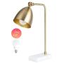 CO-Z Gold Desk Lamp with LED Bulb Adjustable, Antique Brass Metal Table Lamp Marble Base, Mid Century Modern Reading Lamp Office, 18’’ Industrial Work Lamp for Reading Bedroom Living Room Office, UL.
