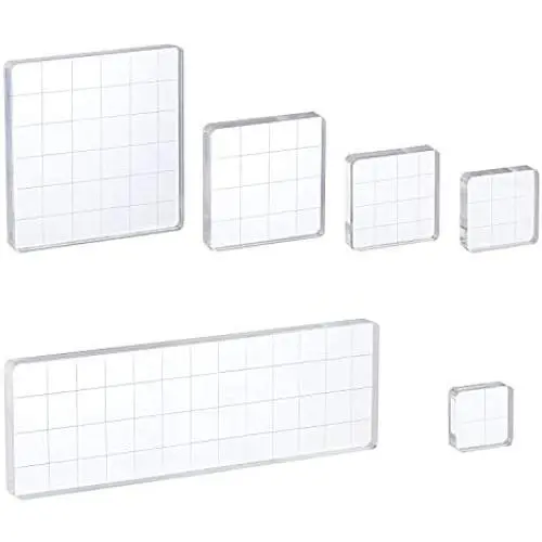Whaline 6 Pieces Acrylic Stamp Block Clear Stamping Tools Set with Grid Lines for Scrapbooking Crafts Card Making, Assorted Sizes