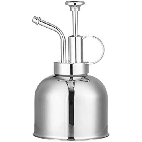 Ovida 10oz/300ml Metal Watering Can, Plant Spray Bottle, Stainless Steel Watering Pot, Outdoor Indoor Gardening Plant Water Can with Top Pump(Silver)