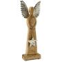 AuldHome Wooden Angel Christmas Statue; Farmhouse Holiday Decor Wood and Metal Figurine