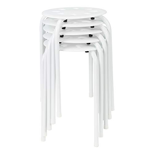 Norwood Commercial Furniture White Stacking Stool Set - Stackable Nesting Stools/Chairs for Kids and Adults - Flexible Seating for Home, Office, Classrooms - Plastic/Metal 17.75'' (Pack of 5)