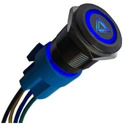 ESUPPORT 12V Car Vehicle Blue LED Light Hazard Emergency Warning Push Button Metal Toggle Switch Socket Plug Wire Latching 19mm Balck Shell