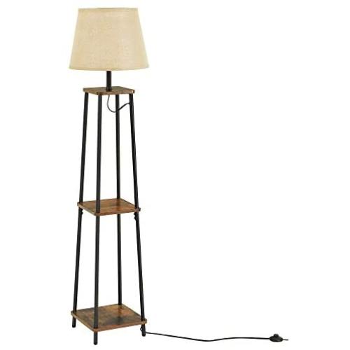 VASAGLE Floor Lamp with Shelves, Standing Reading Lamp with LED Bulb and Lamp Shade, for Living Room, Bedroom, Metal Legs, Rustic Brown and Black ULFL012B01