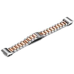 Fitbit Charge 2 Wrist Band,Shangpule Stainless Steel Metal Replacement Smart Watch Band Bracelet with Double Button Folding Clasp for Fitbit Charge 2 (Silver + Rose Gold)