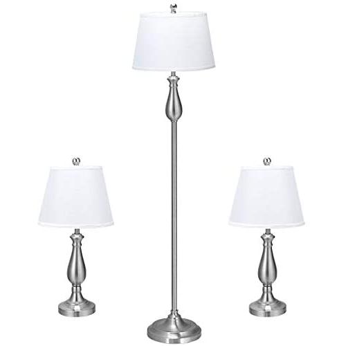 Tangkula 3 Pack Lamp Set, Vintage Style Metal Base Floor Lamp and Table Lamps Set for Home Living Room Bedroom, UL Certificate, 3-Piece Lamp Set, Nickel Finish (Nickel)