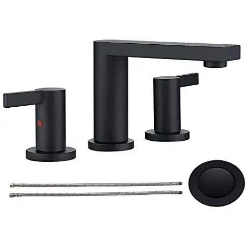 Mejor Solid Brass Two Handle Widespread Bathroom Faucet,with CUPC Water Lines and Metal pop up Drain with Overflow, Matte Black, CME029-MB Mejor Solid Brass Two Handle Widespread Bathroom Faucet,with CUPC Water Lines and Metal pop up Drain with Overflow, Matte Black, CME029-MB