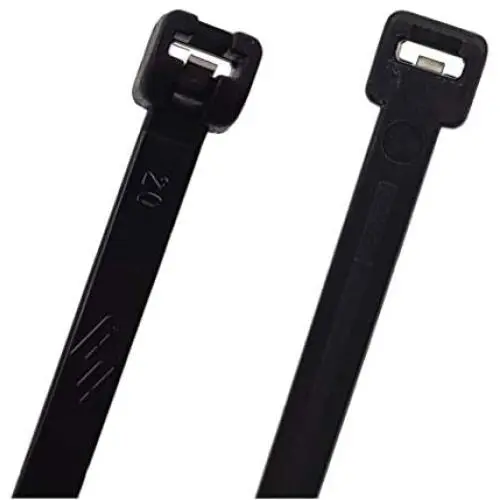 Cable Ties with Metal Tooth Stainless Steel Locking Device, 8” X 0.14”, Black, 100 Pieces