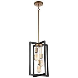 JINZO 3-Light Rectangle Chandelier Black and Gold Farmhouse Pendant Lighting with Rustic Style Industiral Metallic Pendant Lighting Modern Linear Metal Hanging Pendant Light Fixture