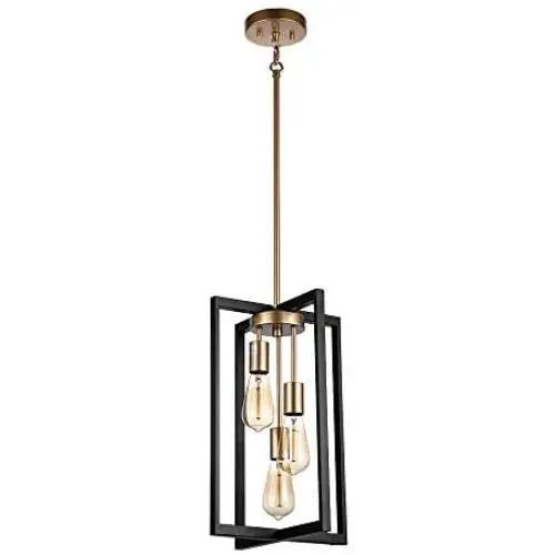 JINZO 3-Light Rectangle Chandelier Black and Gold Farmhouse Pendant Lighting with Rustic Style Industiral Metallic Pendant Lighting Modern Linear Metal Hanging Pendant Light Fixture