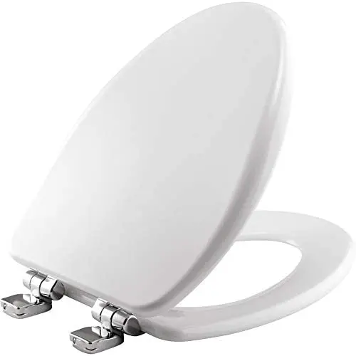 BEMIS 19170CHSL 000 Alesio II Toilet Seat with Chrome Hinges will Slow Close, Never Loosen and Provide the Perfect Fit, ELONGATED, Durable Enameled Wood, White
