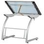 SD STUDIO DESIGNS Triflex Drawing Table, Sit to Stand Up Adjustable Office Home Computer Desk, 35.25'' W X 23.5'' D, Silver/Blue Glass