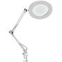 YOUKOYI LED Magnifying Lamp Metal Swing Arm Magnifier Lamp - Stepless Dimming, 3 Color Modes, 5X Magnification, 4.1'' Diameter Glass Lens, Adjustable Industrial Clamp for Reading/Office/Work (White)